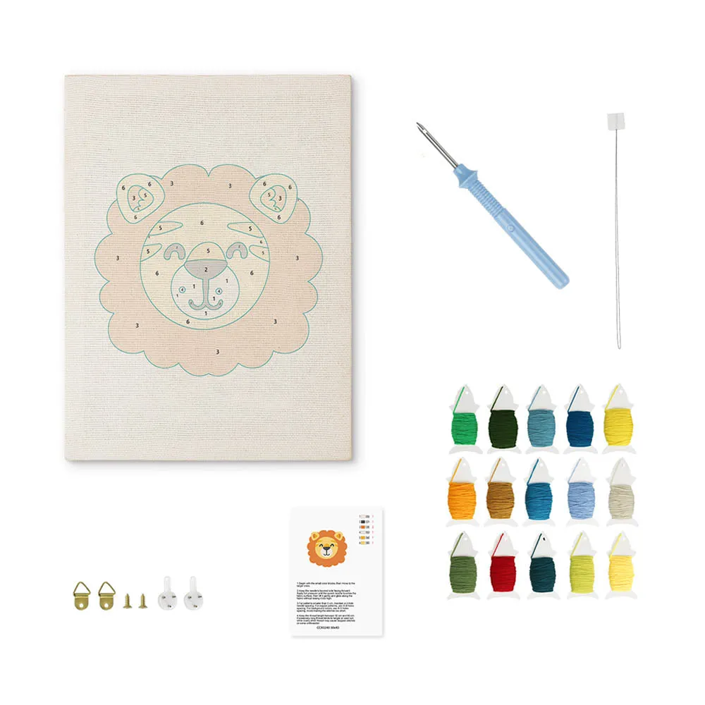 Figured'Art Punch Needle Kleine Leeuw Pakket Katoen met Frame