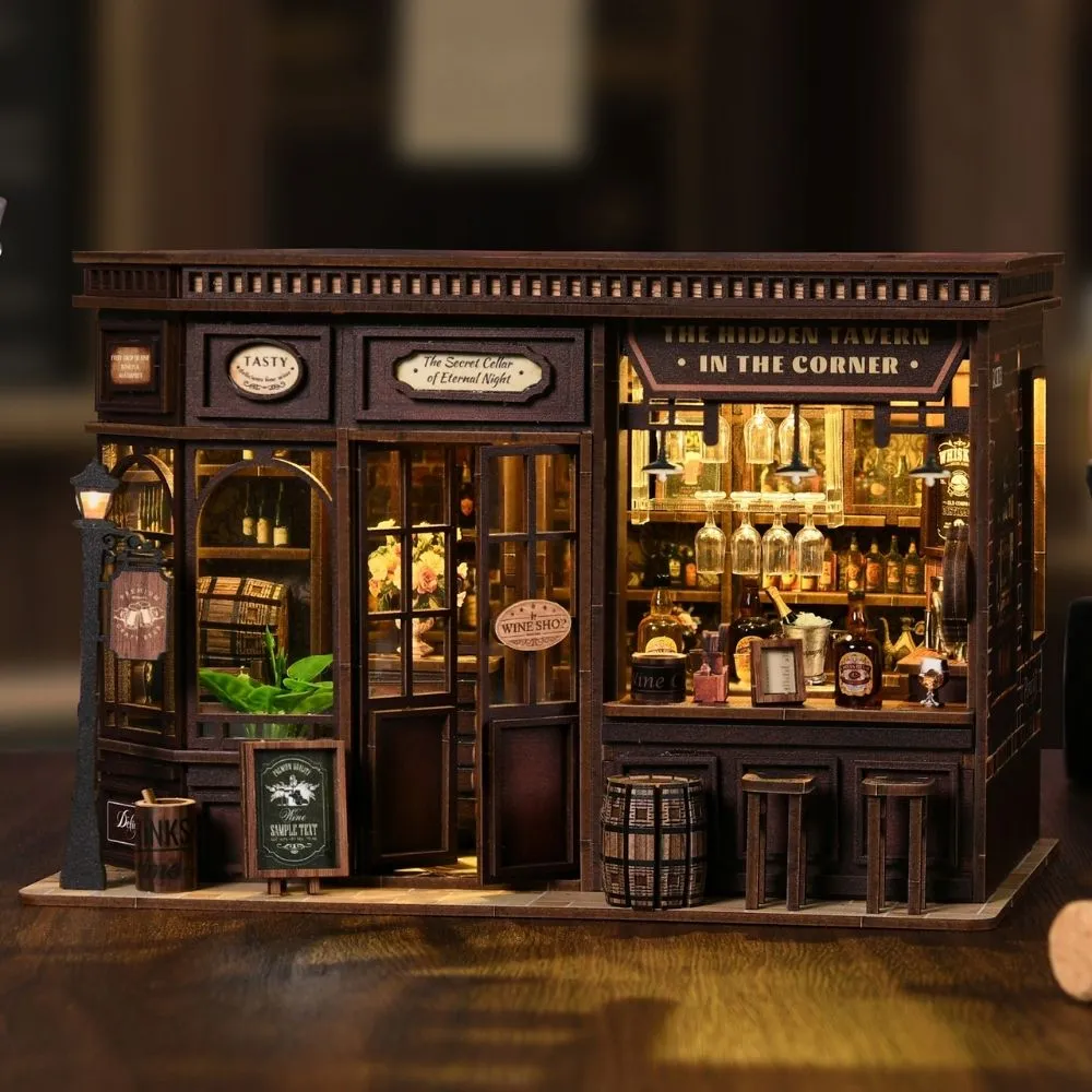 Figured'Art Hoek Taverne miniatuurhuisje 23x15cm met LED