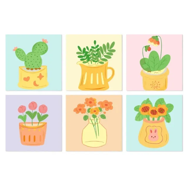 Mini Serie Kleurrijk plantenhoekje schilderen op nummer 20x20cm 6 stuks