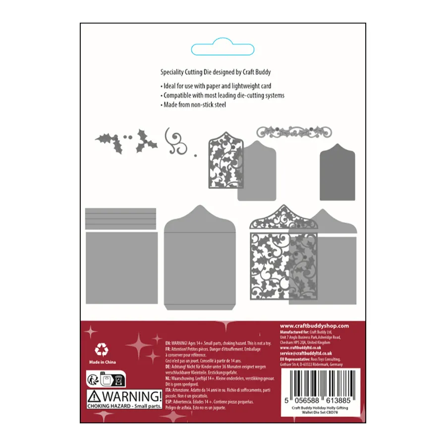 Craft Buddy Holiday Holly snijmallen set 16-delig portemonnee