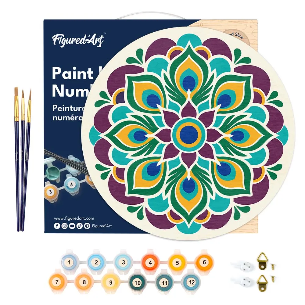 Figured'Art Pauwenmandala Schilderen op Nummer Hout 30 cm