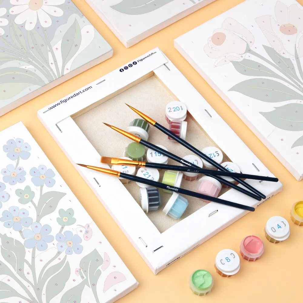Figured'Art Grafische Bloemen mini schilderen op nummer 6 stuks