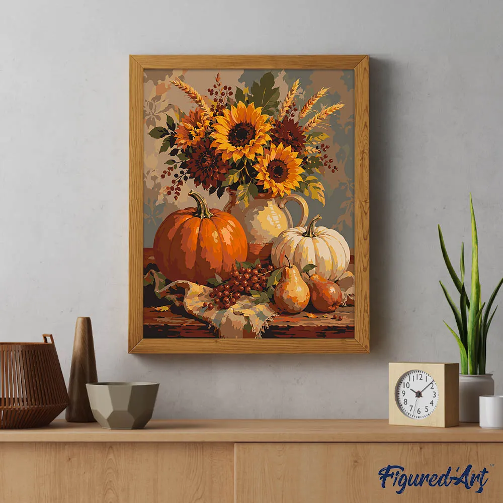 Figured'Art Stilleven Pompoen Zonnebloem schilderen op nummer 40x50 cm