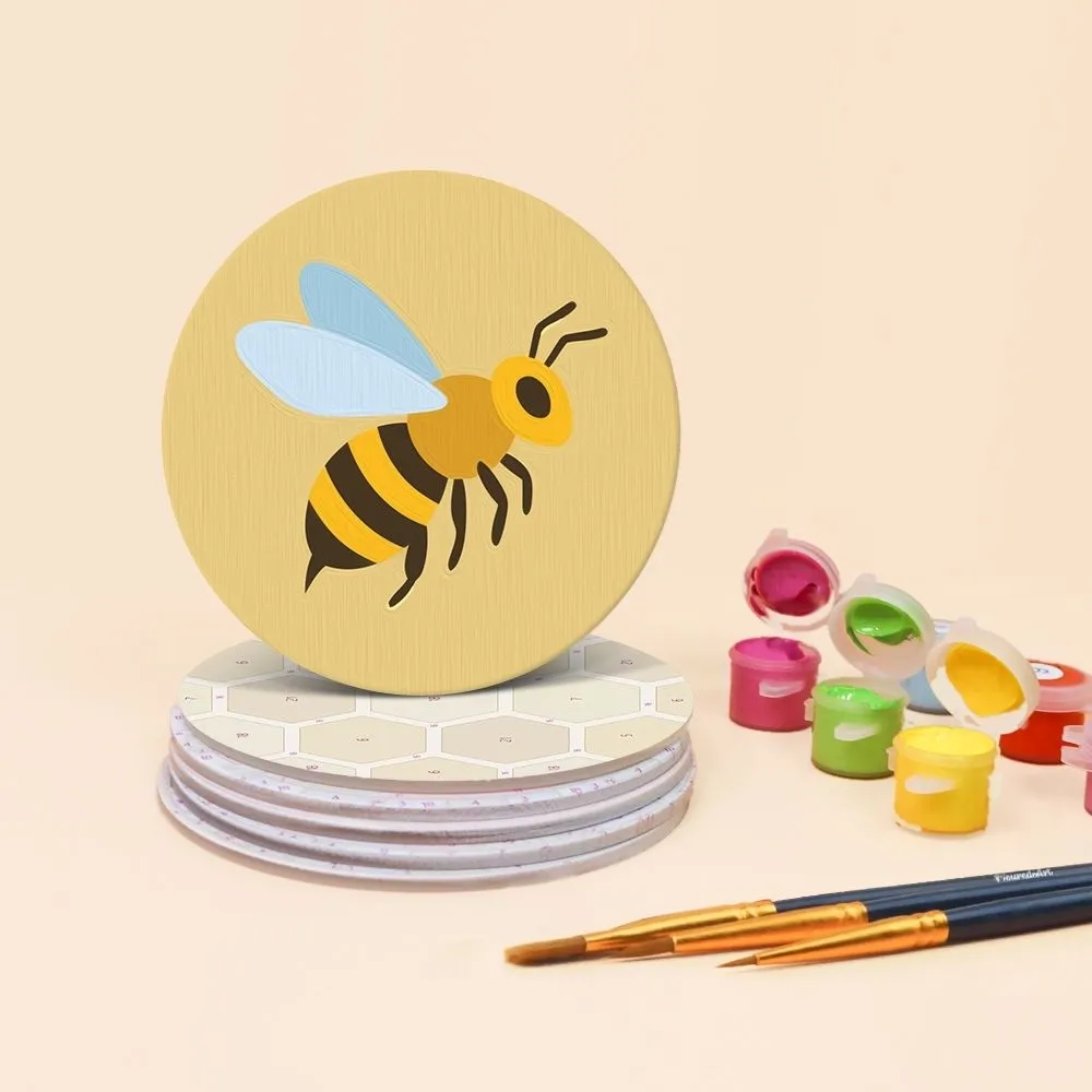 Figured'Art Bijen tuin onderzetters schilderen op nummer 10cm 6st