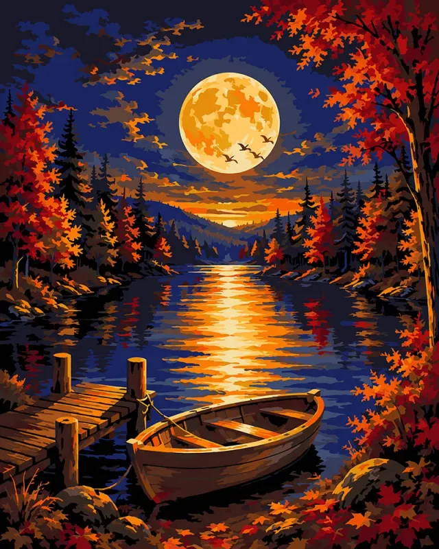 Figured'Art Harvest Moon boven het Meer schilderen op nummer 40x50cm