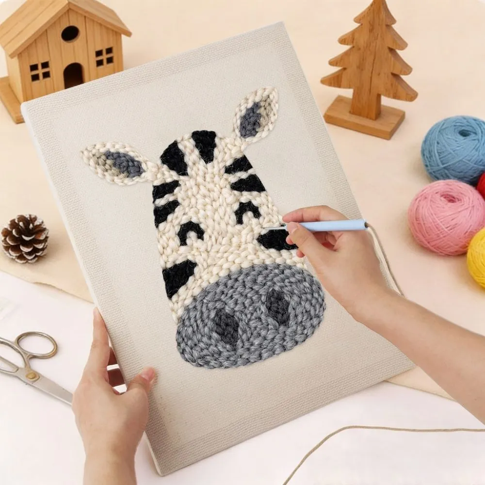 Figured'Art Blije Zebra punch needle pakket met frame