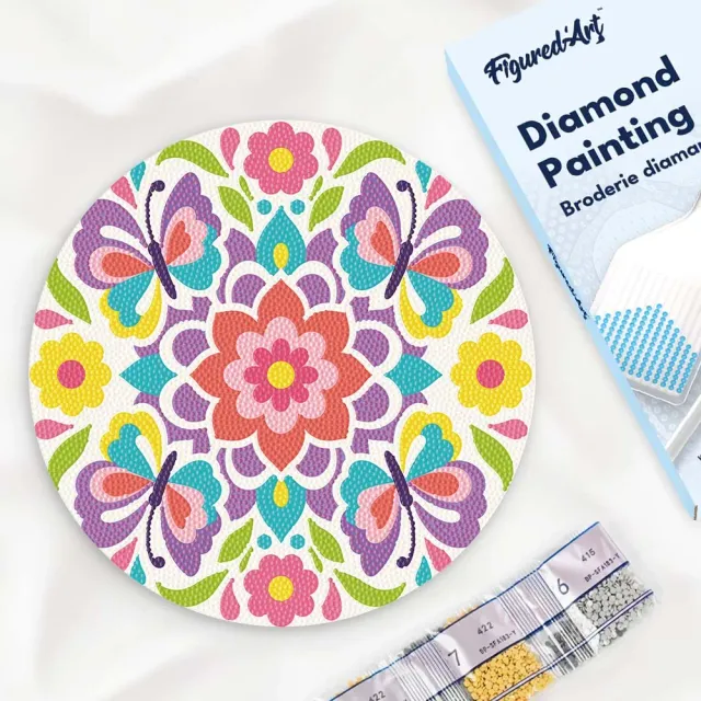 Figured'Art Vlindermandala diamond painting houten schijf 30cm full drill