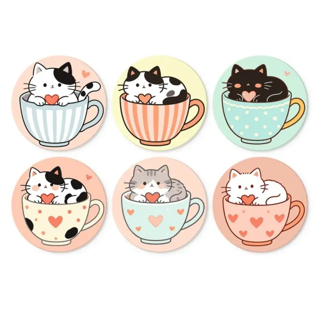 Figured'Art Mini Katten en theekopjes schilderen op nummer Ø20cm 6 stuks