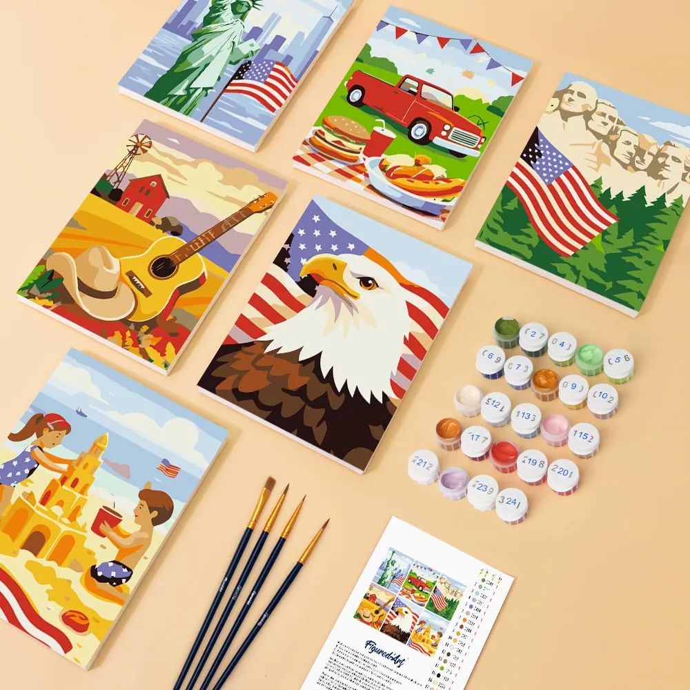Figured'Art Mini Hallo USA schilderen op nummer 15x20cm 6 stuks