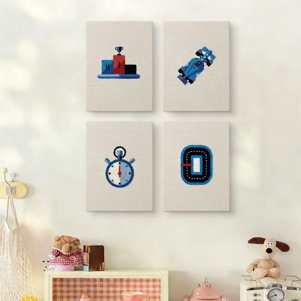 Figured'Art Pitstop punch needle set 4 stuks met frames stilleven