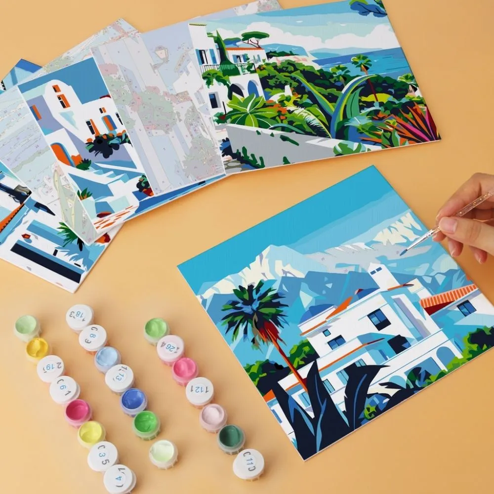 Figured'Art Mini Mediterrane penseelstreken schilderen op nummer 20x20cm 6 stuks