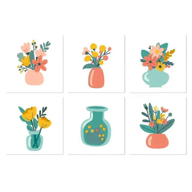 Figured'Art Mini Serie Minimalistische boeketten schilderen op nummer 20x20cm 6 stuks