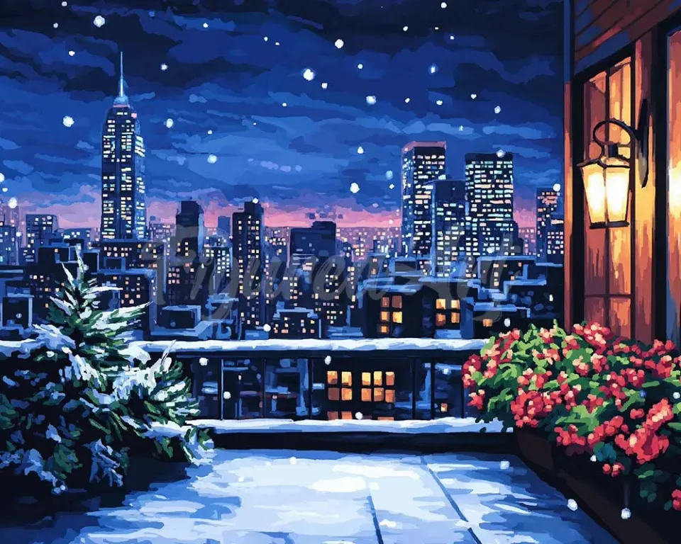 Figured'Art Winterbalkon diamond painting 40x50 cm rond full drill