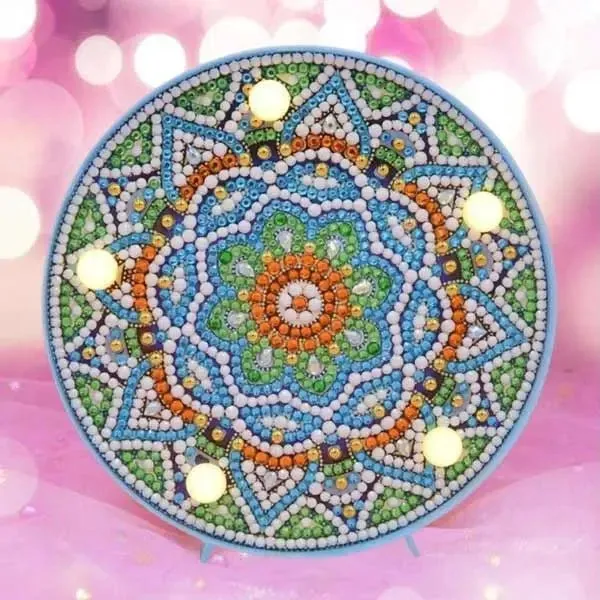 Figured'Art Blauwe Mandala LED Diamond Painting Lamp 15cm