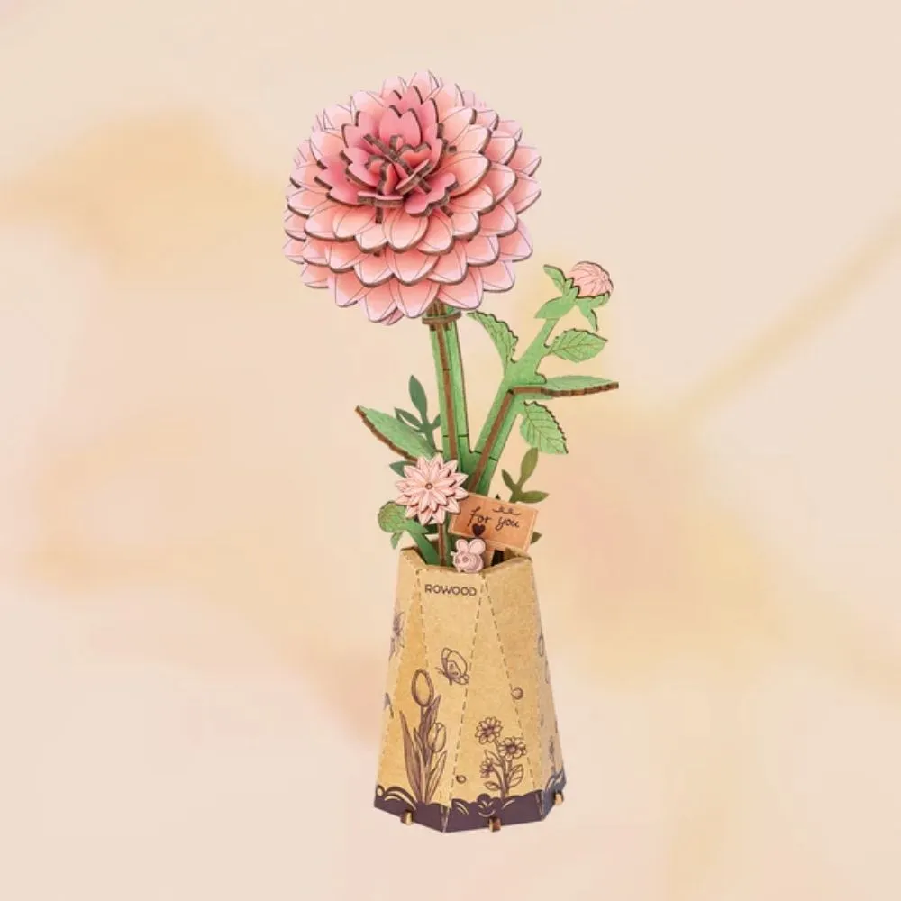 Figured'Art Roze Dahlia 3D Puzzel Hout 93 stukjes decoratie