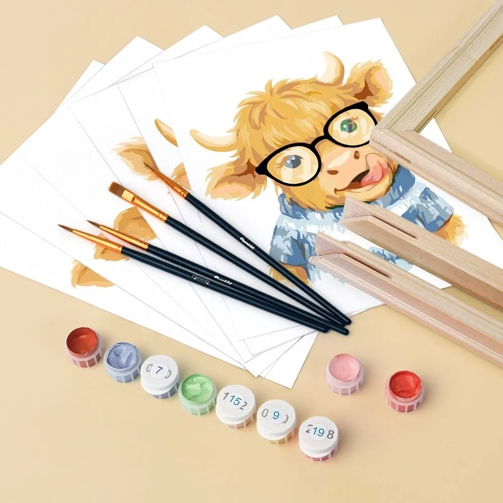 Figured'Art Mini Kleine Moe Vrienden schilderen op nummer 15x20cm 6 stuks koeien