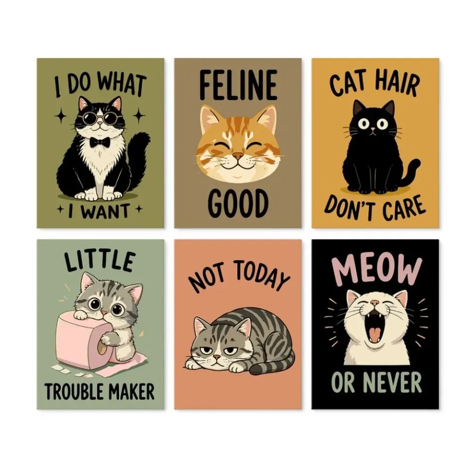 Figured'Art Kattenattitude mini canvas schilderen op nummer 15x20cm 6 stuks