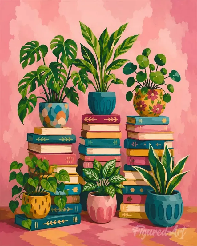 Figured'Art Botanische boekenkast schilderen op nummer 40x50cm planten