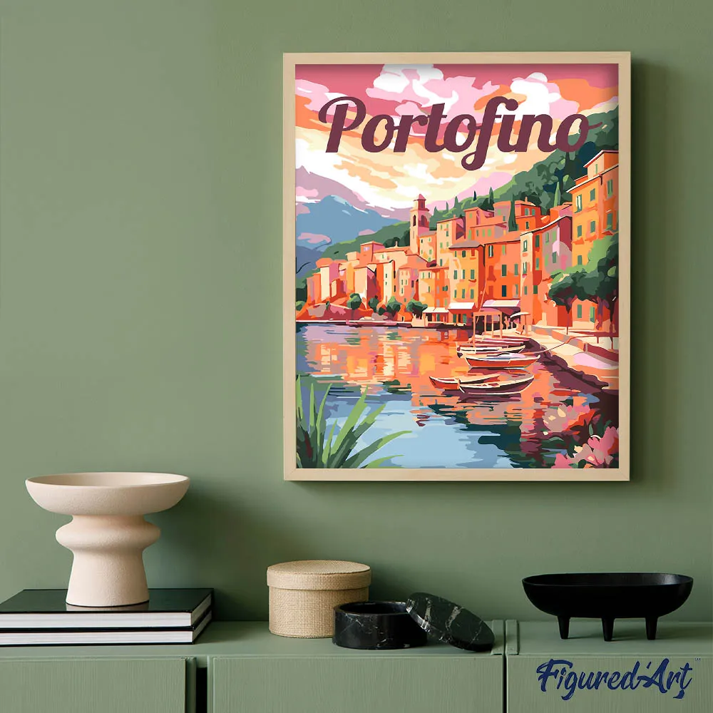 Figured'Art Reisposter Haven van Portofino schilderen op nummer 40x50