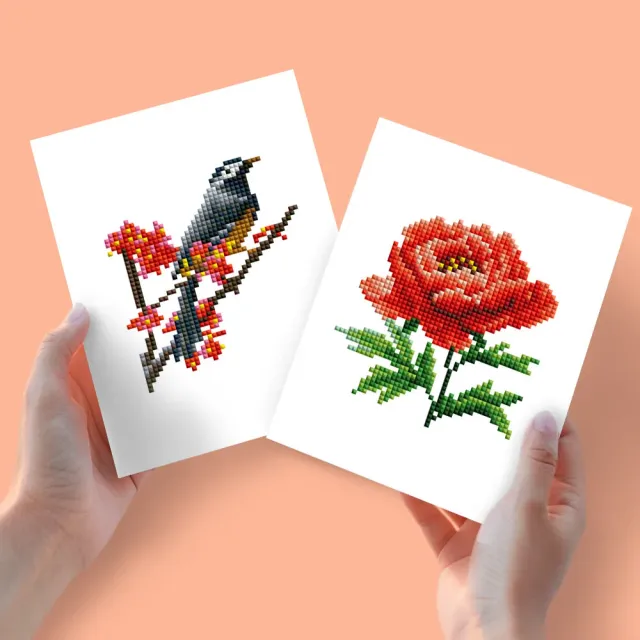 Figured'Art Vogel en Roos mini diamond painting 15x20cm 2 stuks