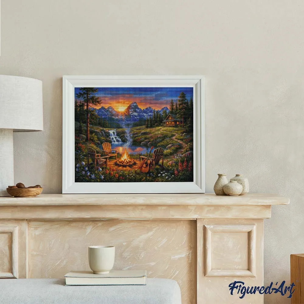 Figured'Art Kampvuur-ontsnapping in de bergen diamond painting 40x50 cm full drill