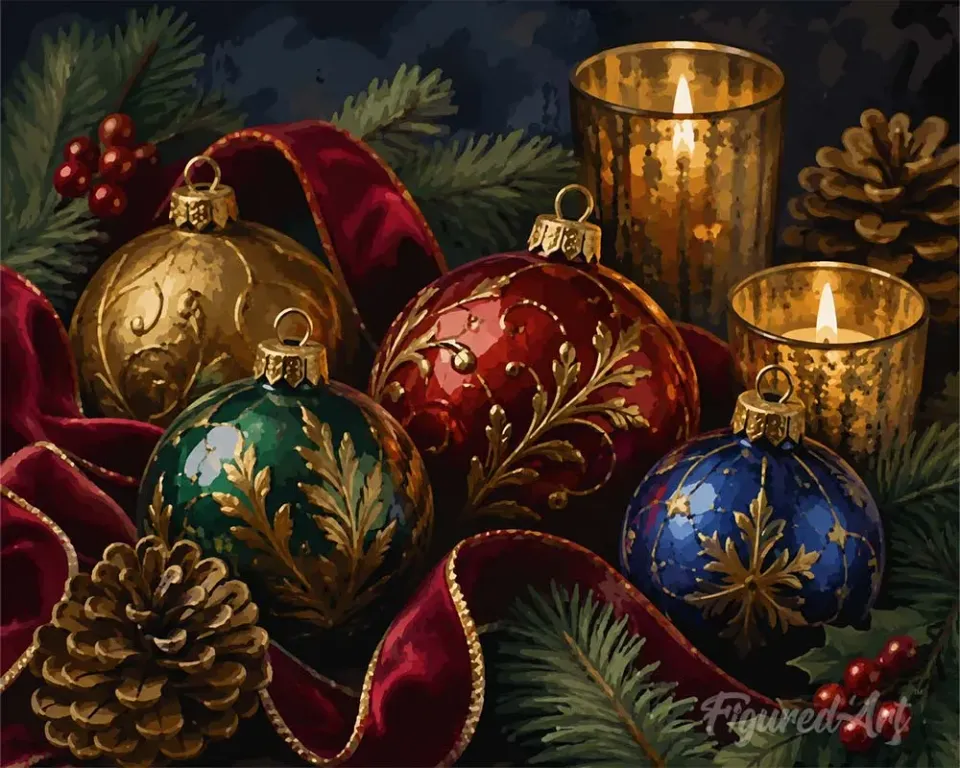 Figured'Art Kerstballen diamond painting full drill 30x40 cm