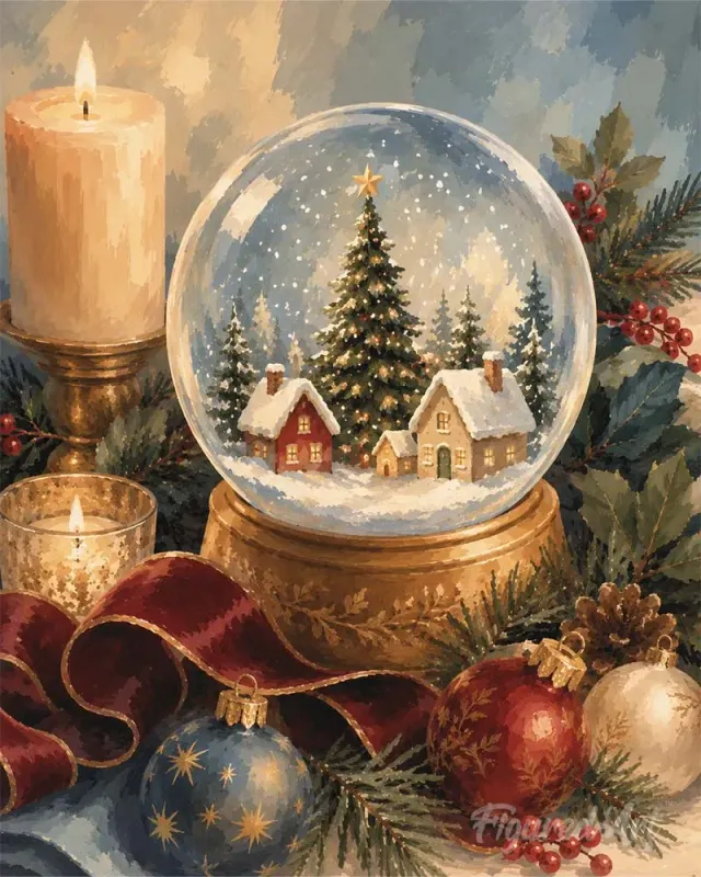 Figured'Art Kerstsneeuwbol Diamond Painting 40x50 cm vierkant kerst