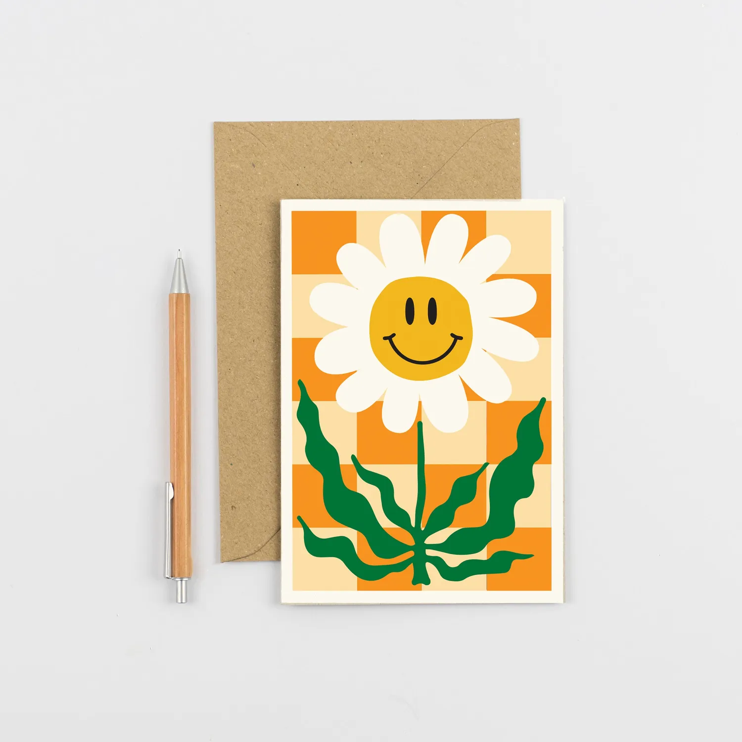 Studio Wald Orange Happy Flower wenskaart A6 met envelop