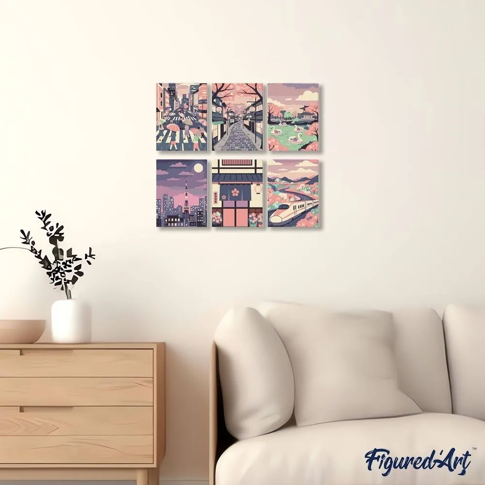 Figured'Art Tokio in Bloei schilderen op nummer 15x20 6 stuks