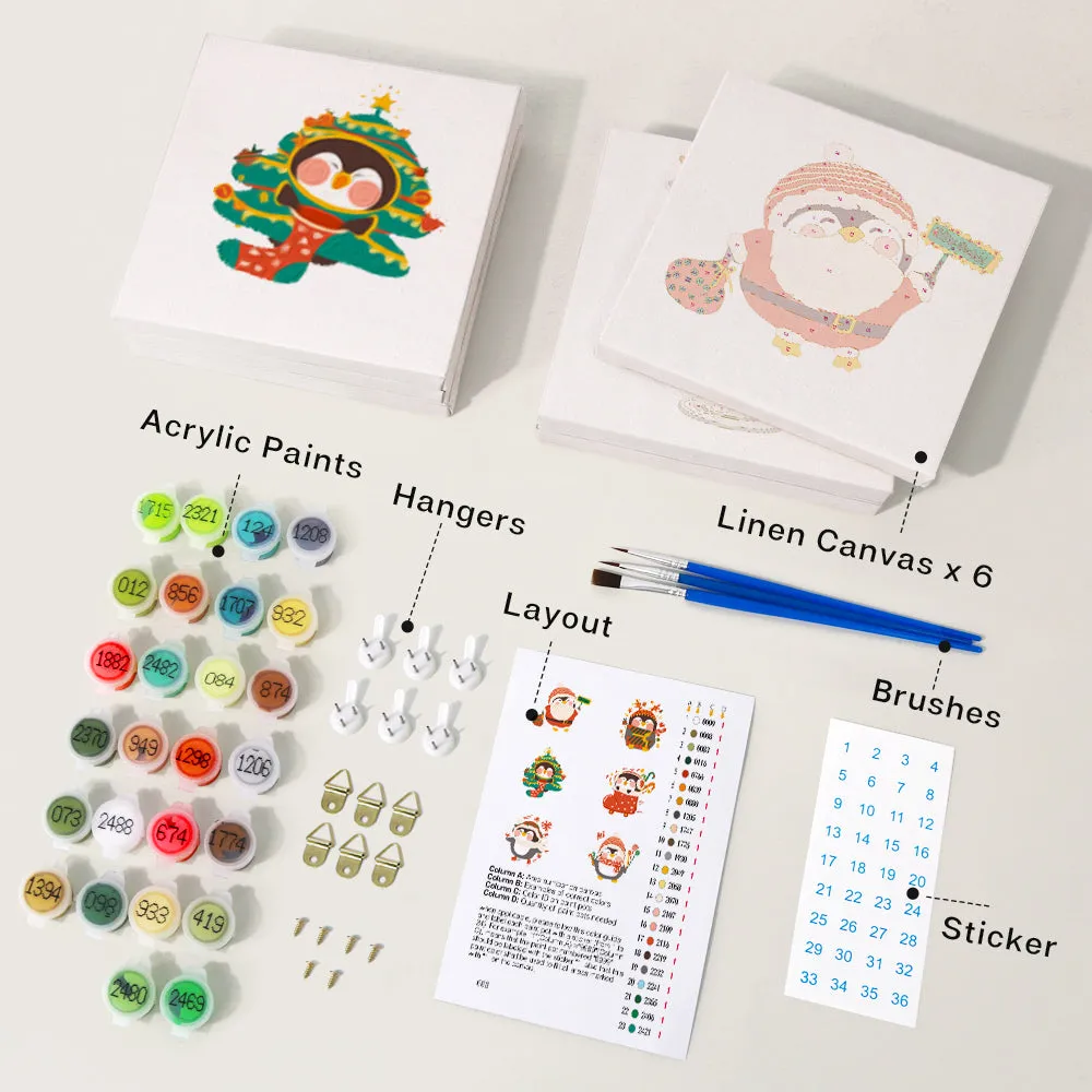 Figured'Art Kerst Winter Pinguïn mini schilderen op nummer 6 stuks