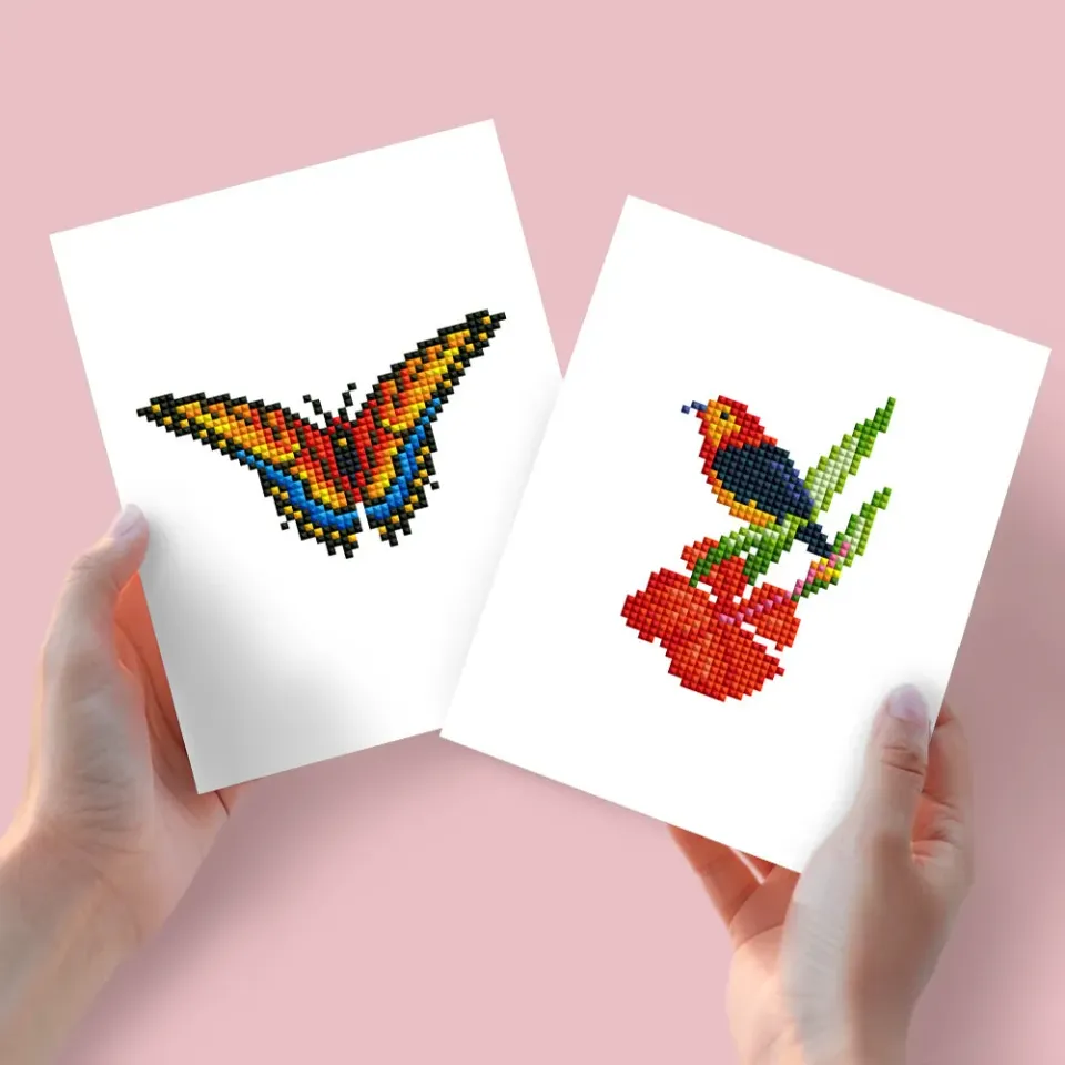 Figured'Art Vlinder en Vogel mini diamond painting 15x20 cm 2 st