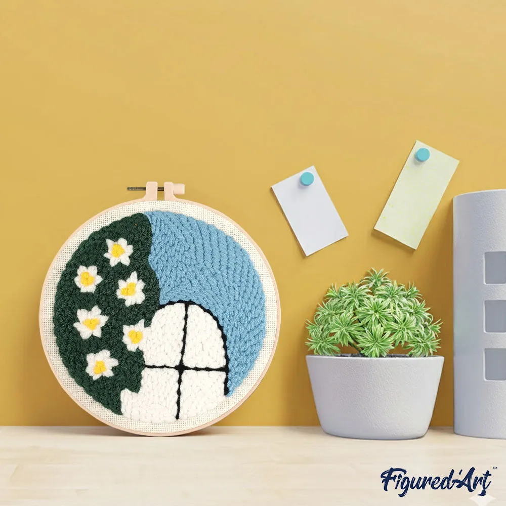 Figured'Art Bloem bij het raam punch needle pakket 20cm
