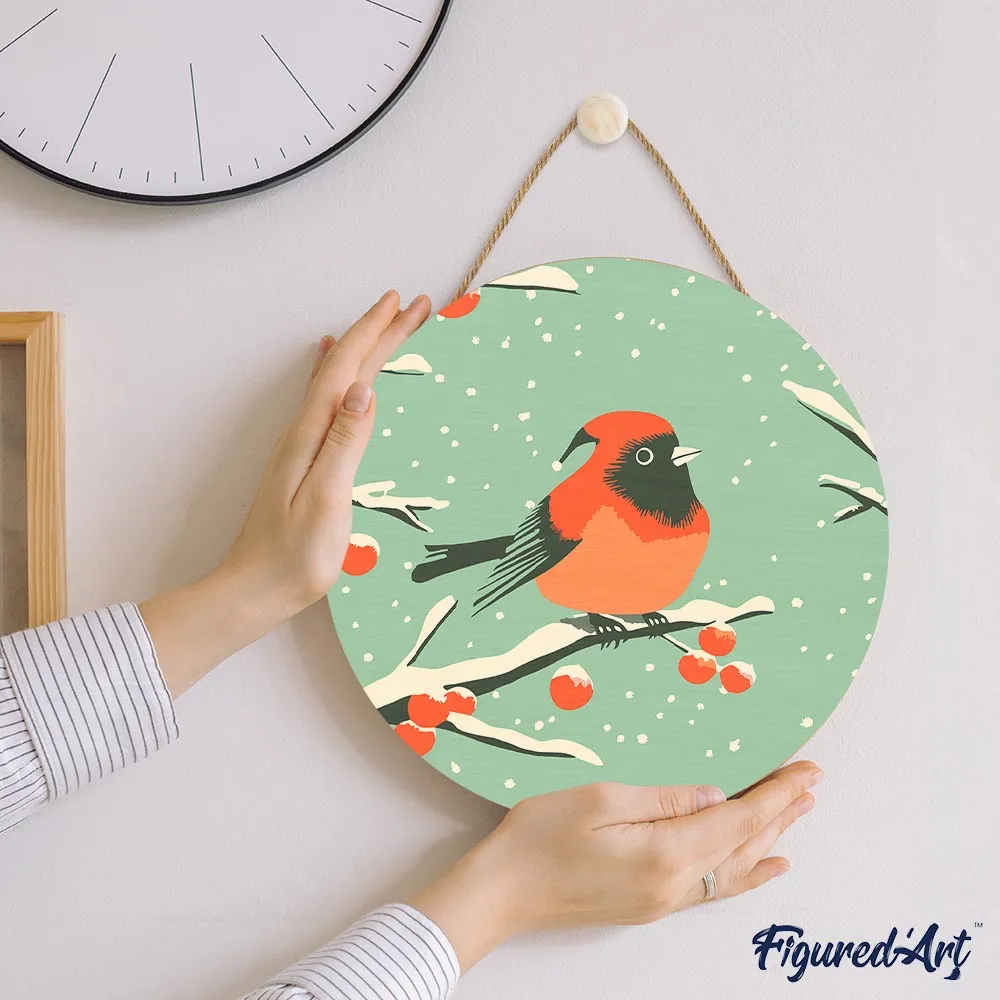 Figured'Art Winter roodborstje schilderen op nummer houten schijf 30 cm