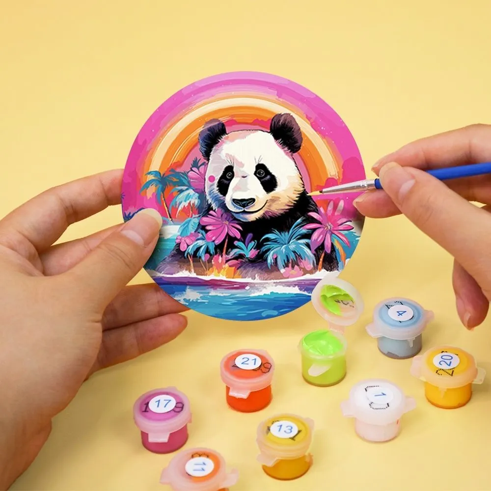 Figured'Art Fauna Serie Schilderen op Nummer Onderzetters 10cm Panda Dieren