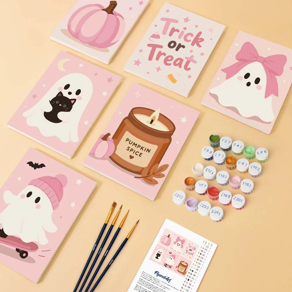 Figured'Art Roze Halloween mini schilderen op nummer 6 stuks