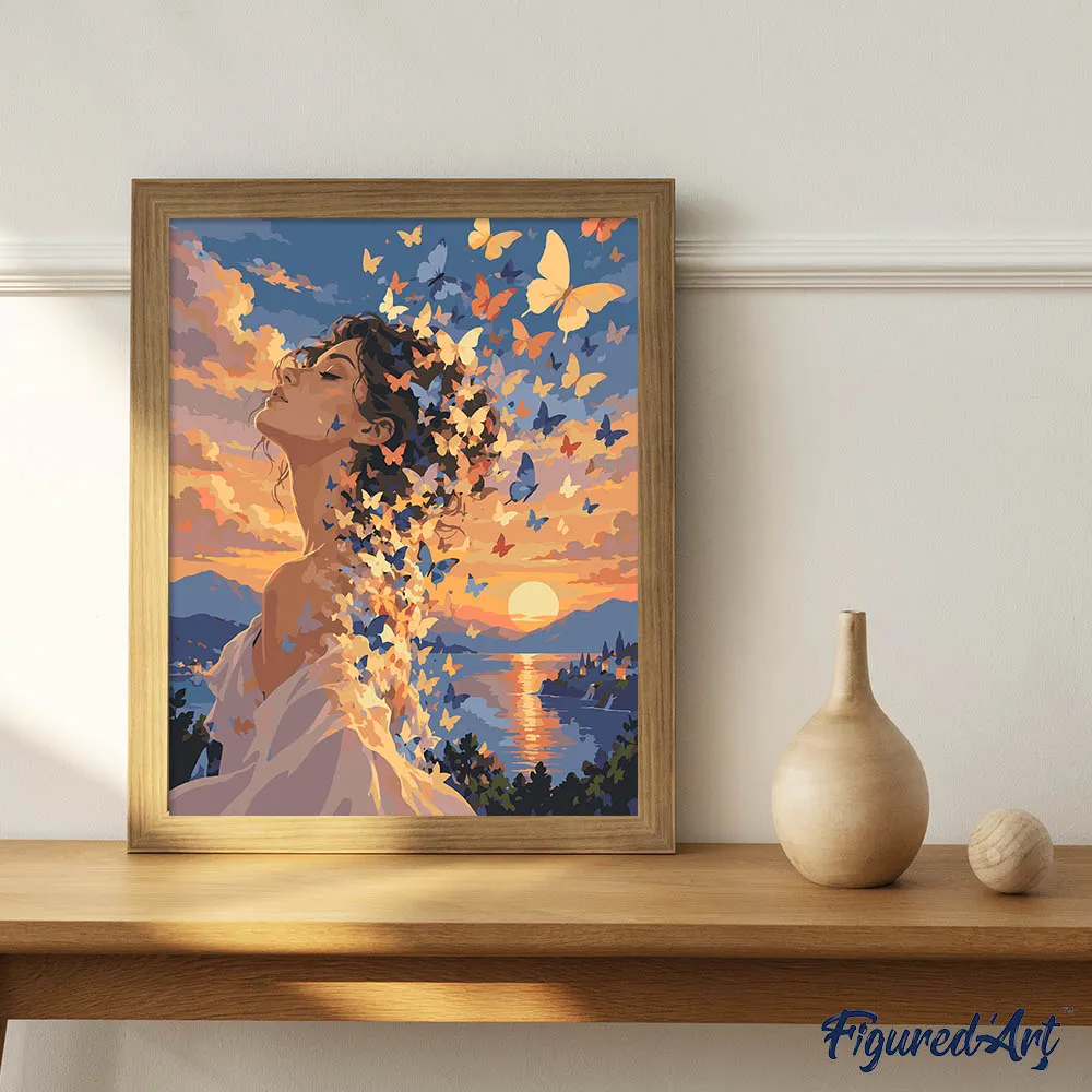 Figured'Art Vlinderdromen Zonsondergang schilderen op nummer 40x50 gemiddeld
