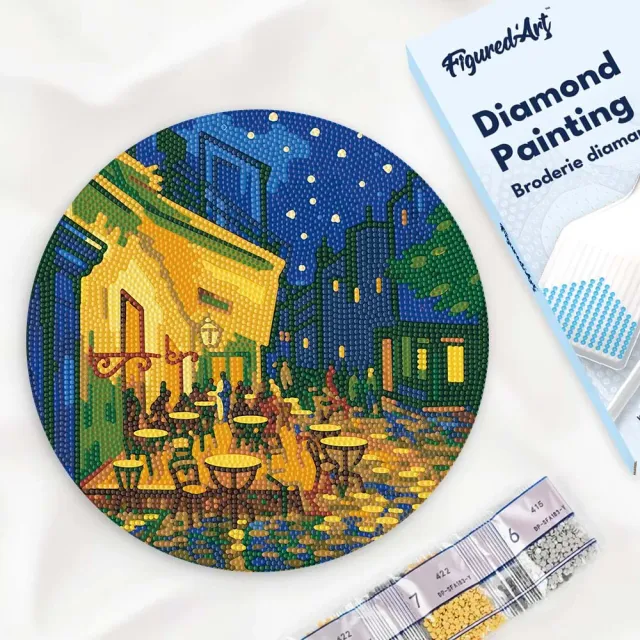 Figured'Art Van Gogh Café Terras bij Nacht diamond painting 30cm rond
