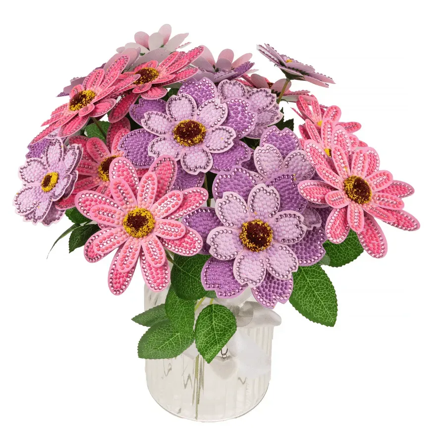 Craft Buddy Crystal Art 3D Flower roze lila boeket 32cm
