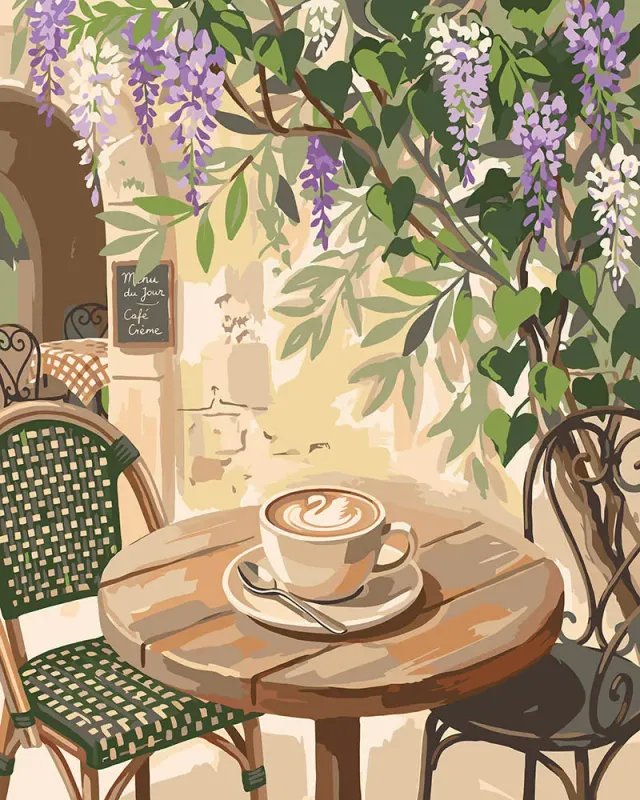Figured'Art Schilderen op Nummer Koffie en blauwe regen 40x50 cm bloemen