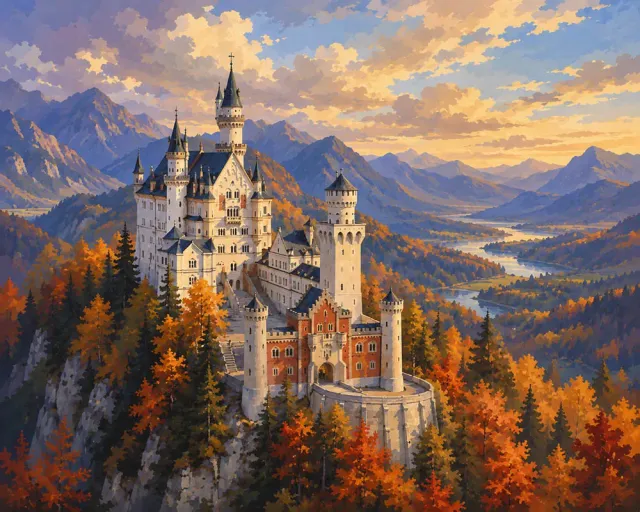 Figured'Art Neuschwanstein Herfst Diamond Painting Full Drill