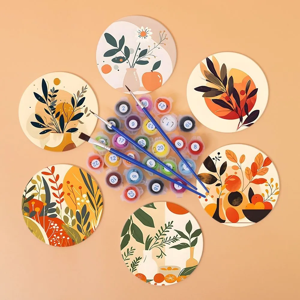Figured'Art Schilderen op Nummer Onderzetters Botanisch 10cm 6st