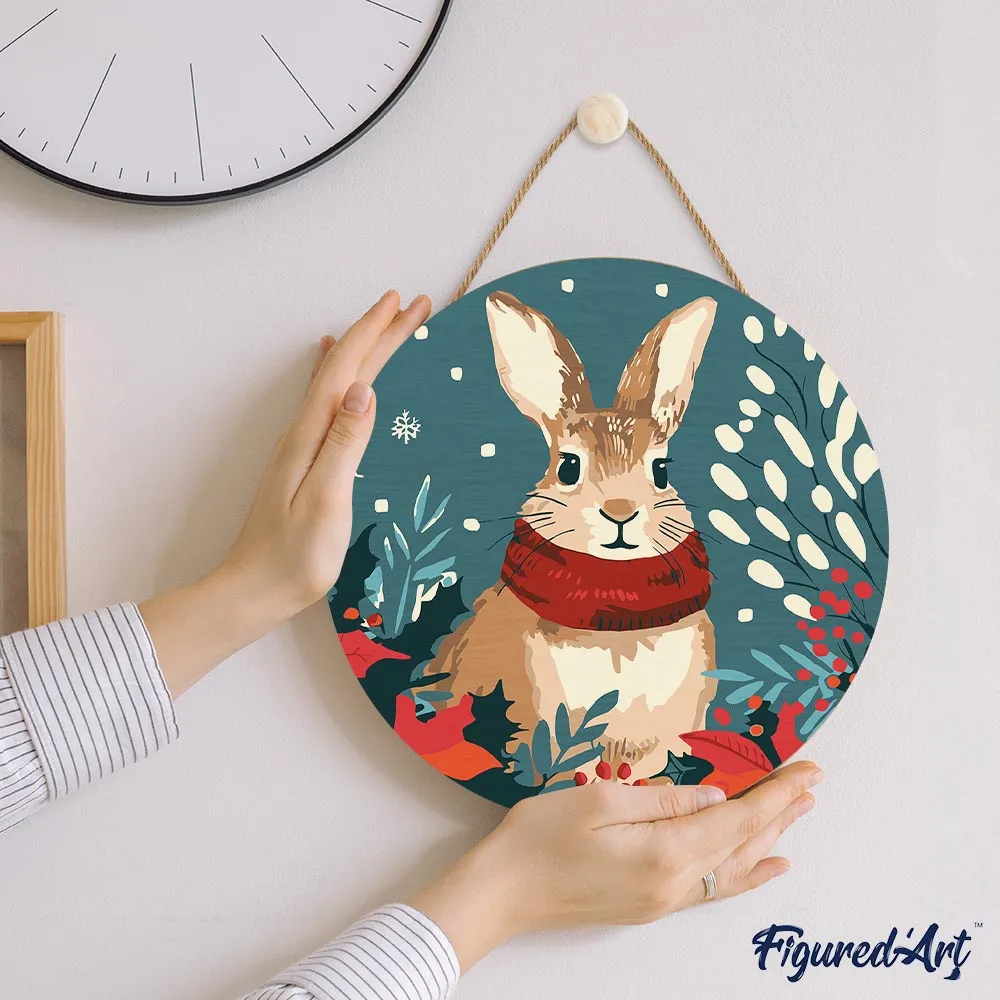 Figured'Art Kerstkonijntje schilderen op nummer houten schijf 30 cm kerst