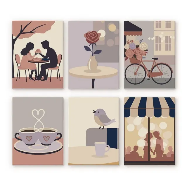 Figured'Art Mini Romantisch Café schilderen op nummer 15x20cm 6 stuks