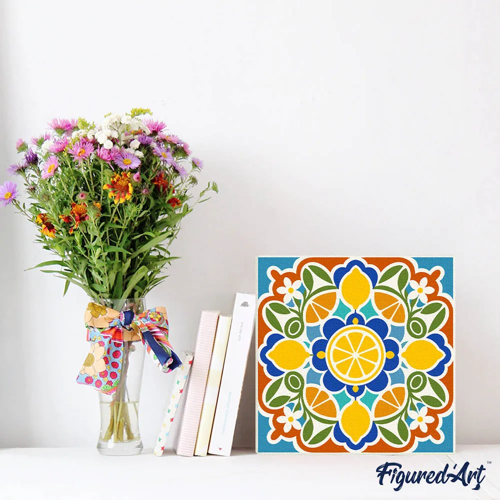 Figured'Art Citrusmandala mini schilderen op nummer 20x20cm frame