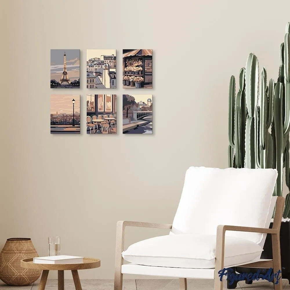 Figured'Art Parijse Charme mini schilderen op nummer 15x20 6 stuks stad