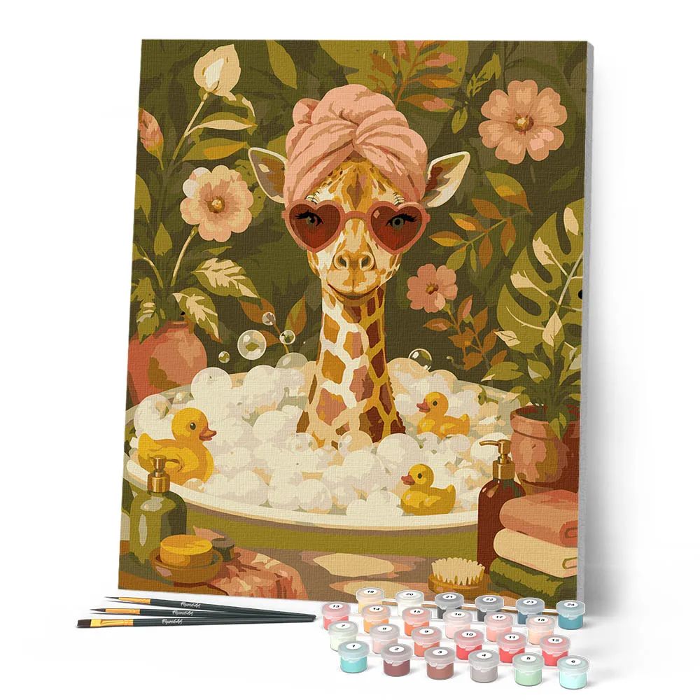 Figured'Art Giraffe-bubbelbad schilderen op nummer canvas