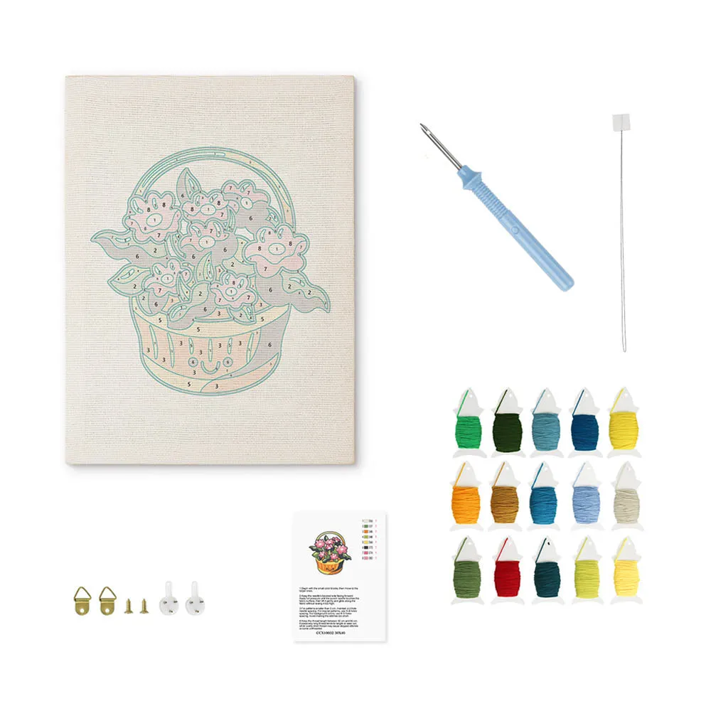 Figured'Art Bloemenmand punch needle pakket 20x30 cm katoen