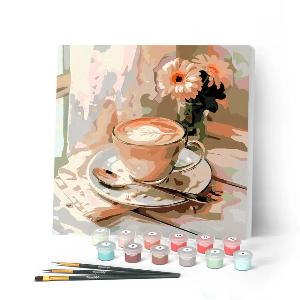 Figured'Art Ochtendkoffie mini schilderen op nummer 20x20 cm keuken