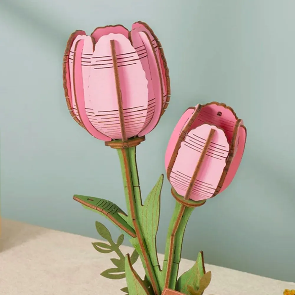 Figured'Art Roze Tulp 3D puzzel hout 72 stukjes