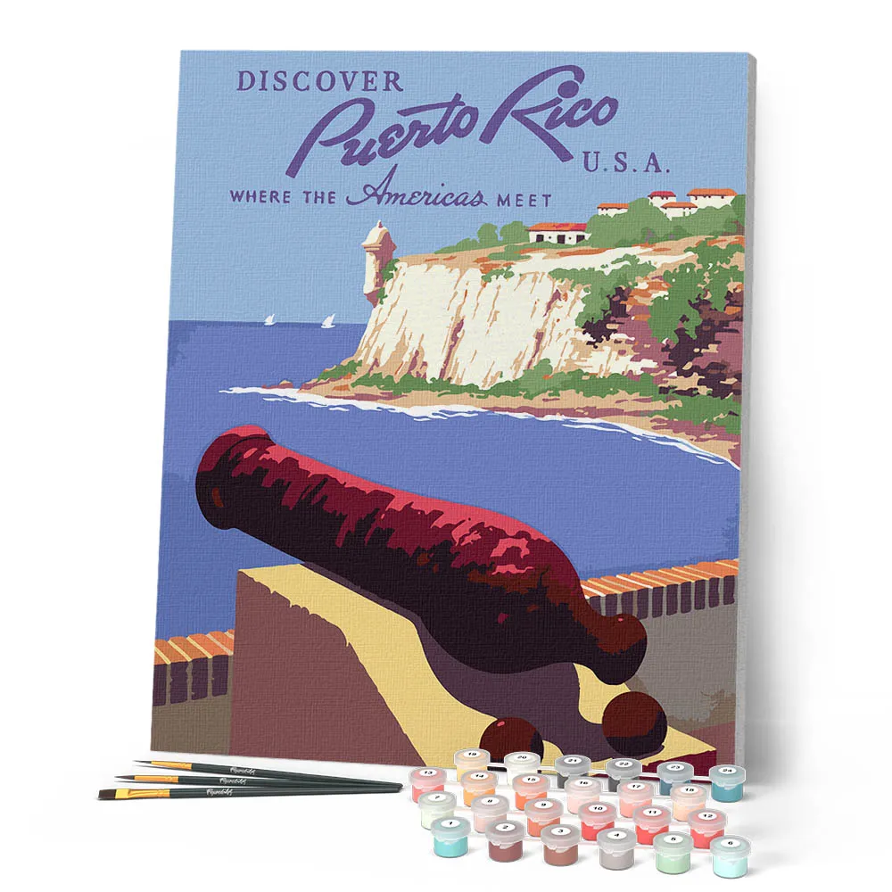 Figured'Art Vintage poster Puerto Rico schilderij 40x50 cm eenvoudig